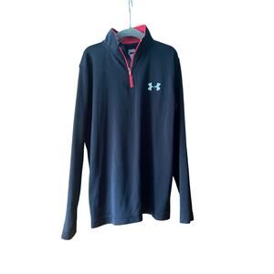 Under Armour Boy's 1/4 Zip Athletic Pullover Top Long Sleeve Black Red Size S